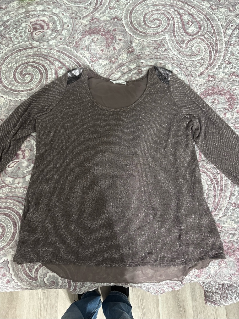 Maurices Shimmery Brown Metallic Layered-Hem Long Sleeve Top